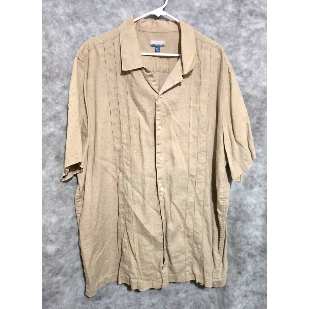Breakwater Mens XXL 100% Linen Short Sleeve Button Down Camp Shirt Tan